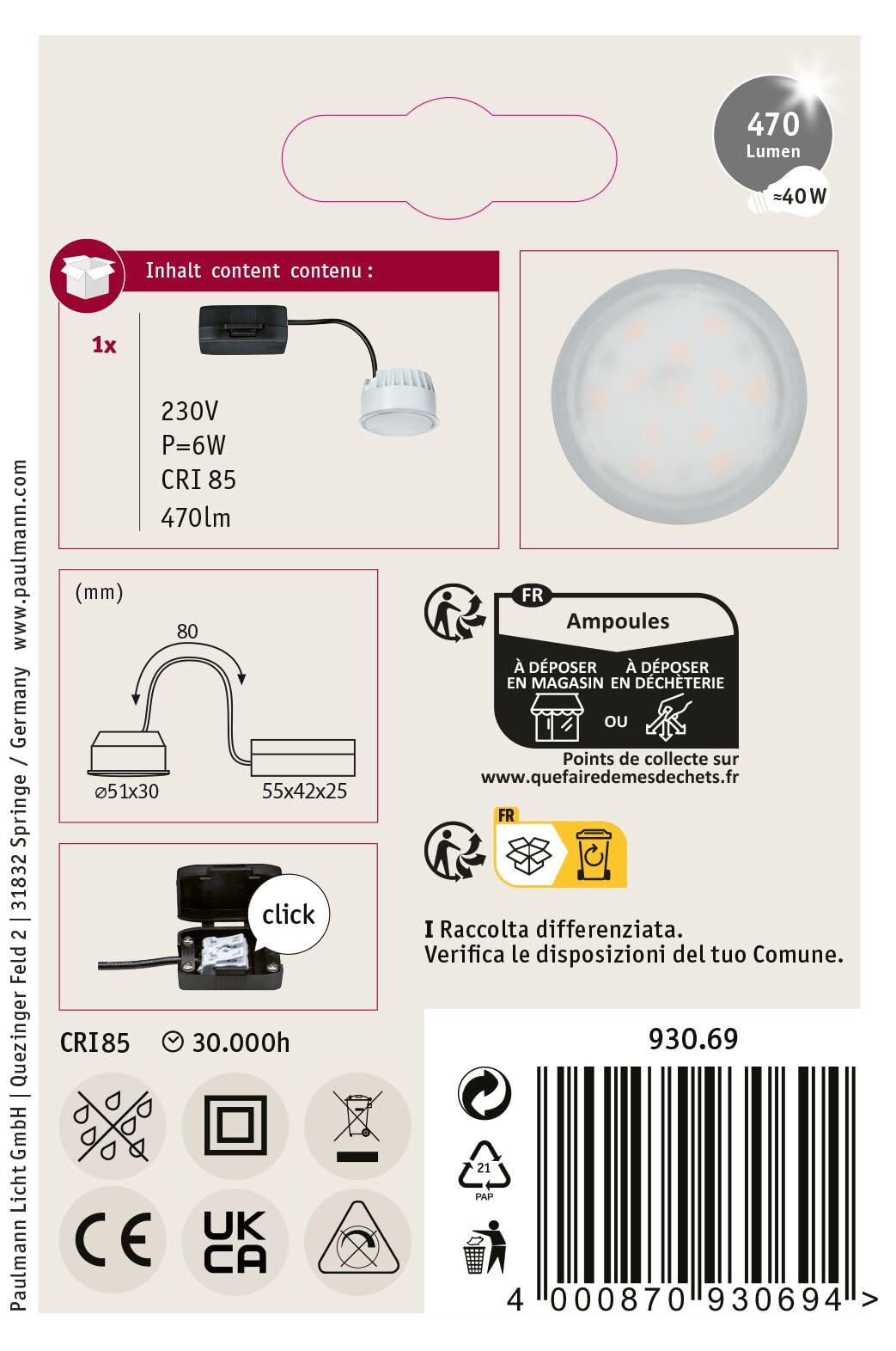 Paulmann Nova 93069 LED-Einbauleuchte Coin 6W warmweiß
