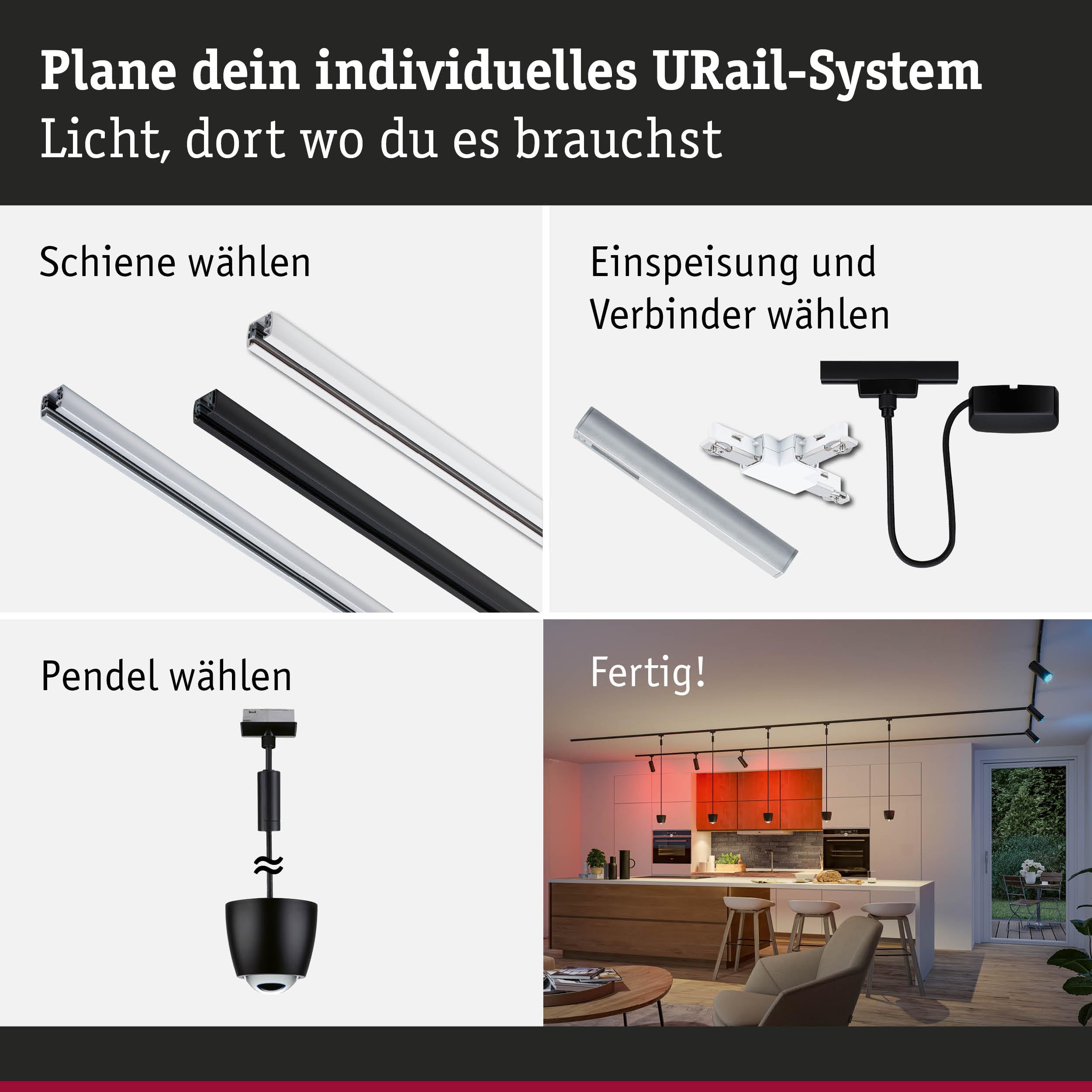 Paulmann URail 95684 Pendel Tyros RGBW Schwarz 200lm