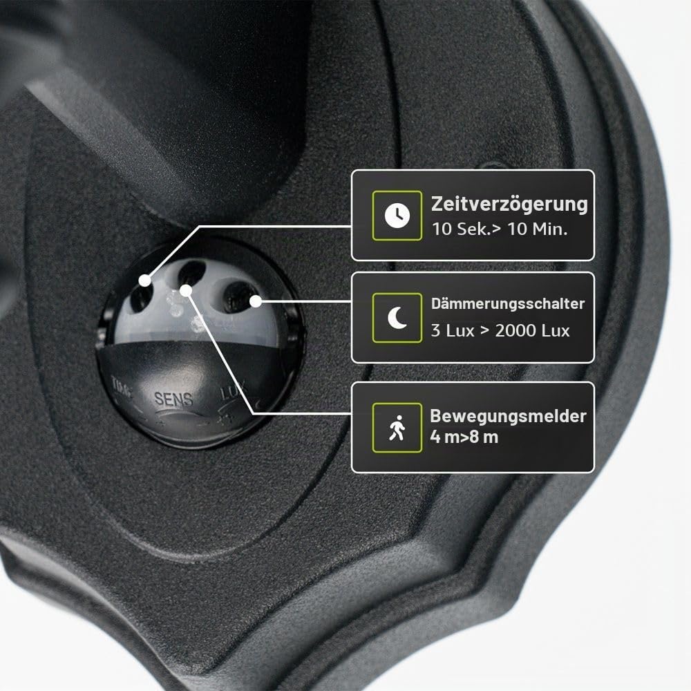 Hoftronic Huron Wandleuchte außen E27 schwarz mit Sensor