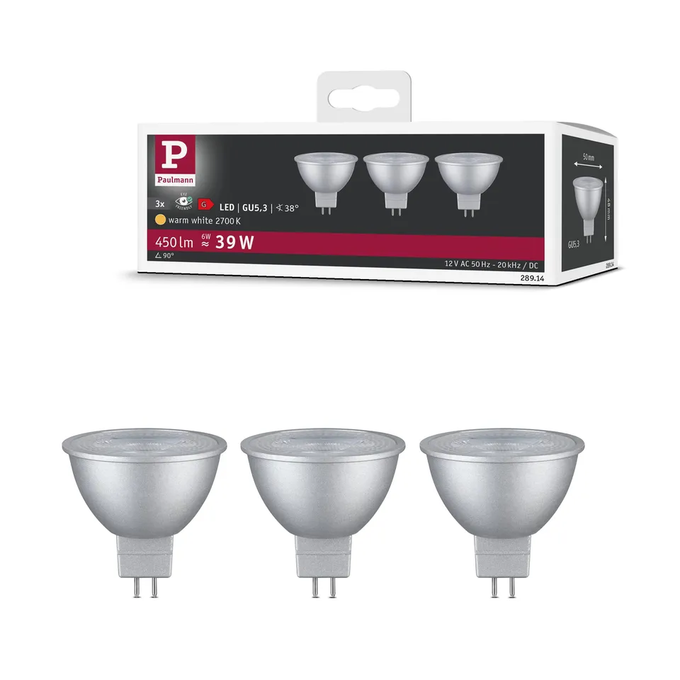 Paulmann 28914 LED Reflektor 3er Set GU5.3 2700K Chrom