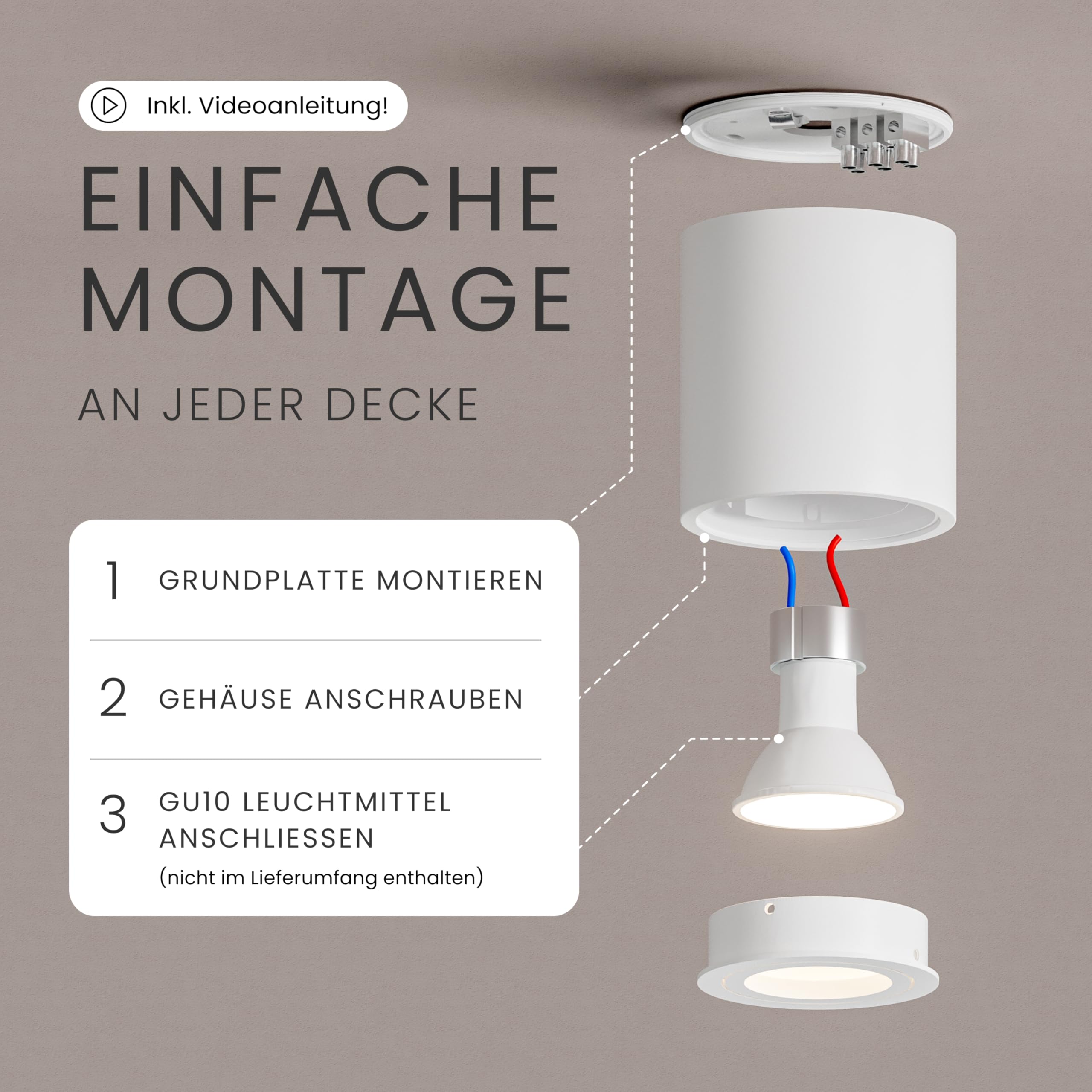MATO Aufbauspot GU10 Strahler weiß 3er schwenkbar 80mm