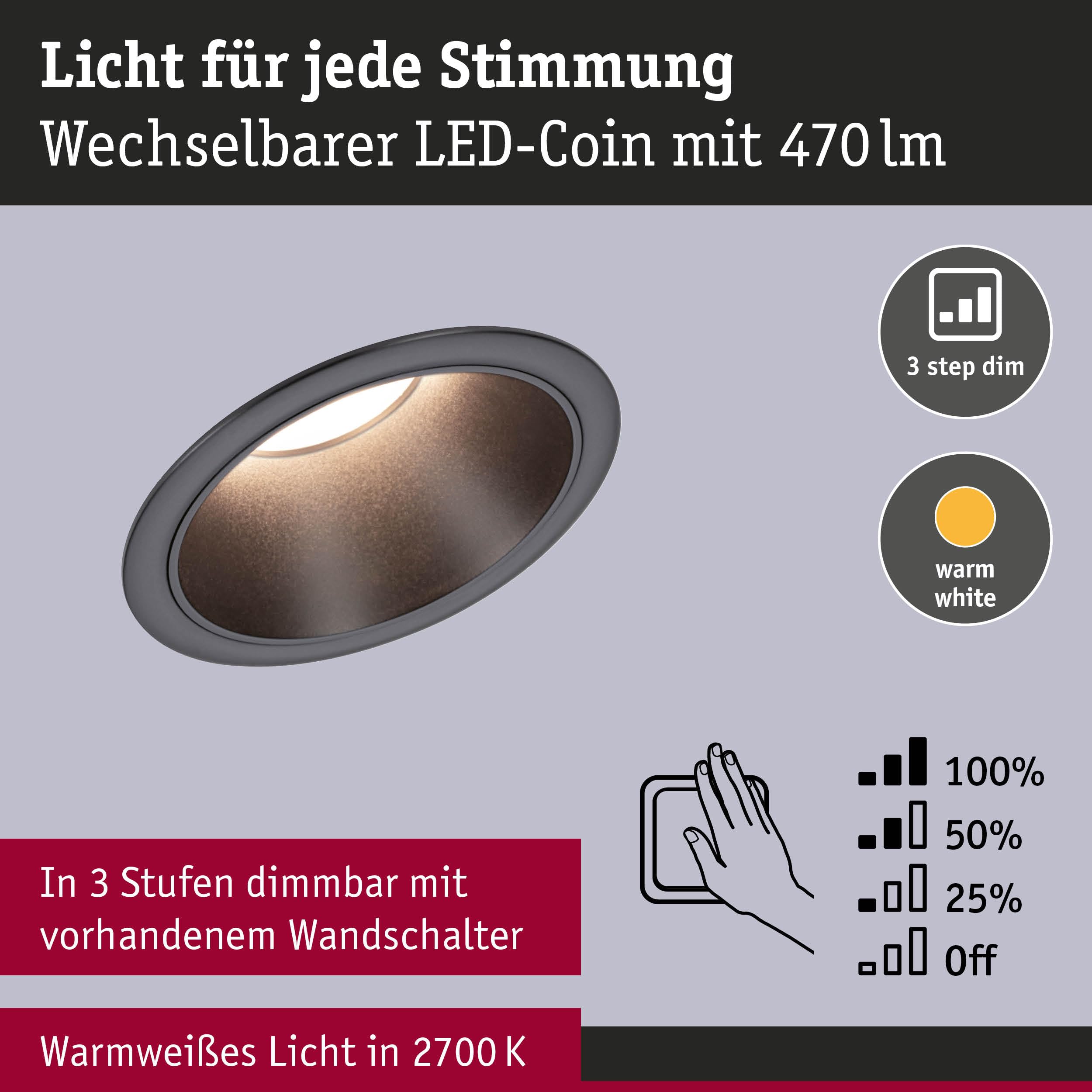 Paulmann Cole Einbauleuchte 6er-Set Schwarz matt IP44