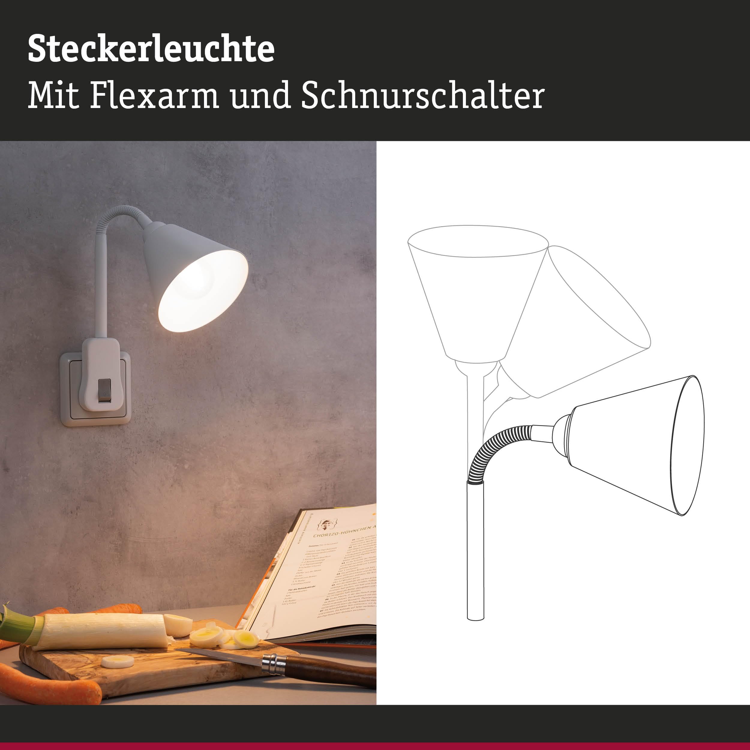 Paulmann Junus 95428 Steckerleuchte Weiß E14 mit Flexarm